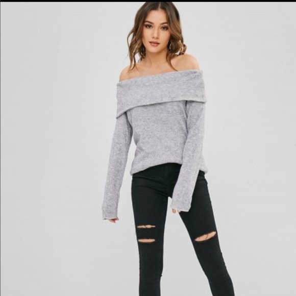 Sweaters - Gray off shoulder sweater